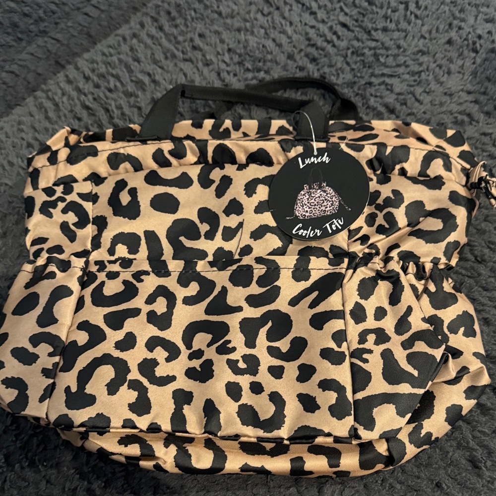 Leopard Print Tote Bag with Black Handles